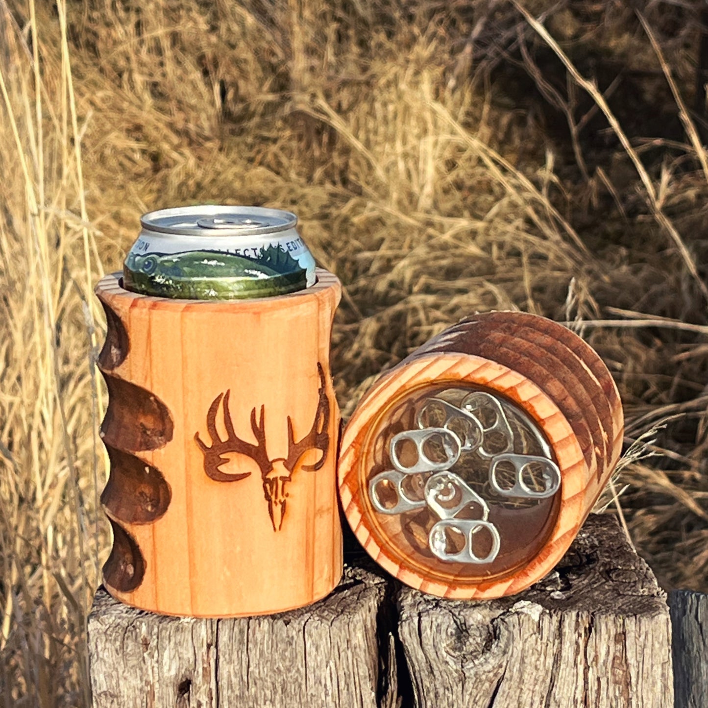 MT WHITETAIL BUCK WOODEN KOOZIE