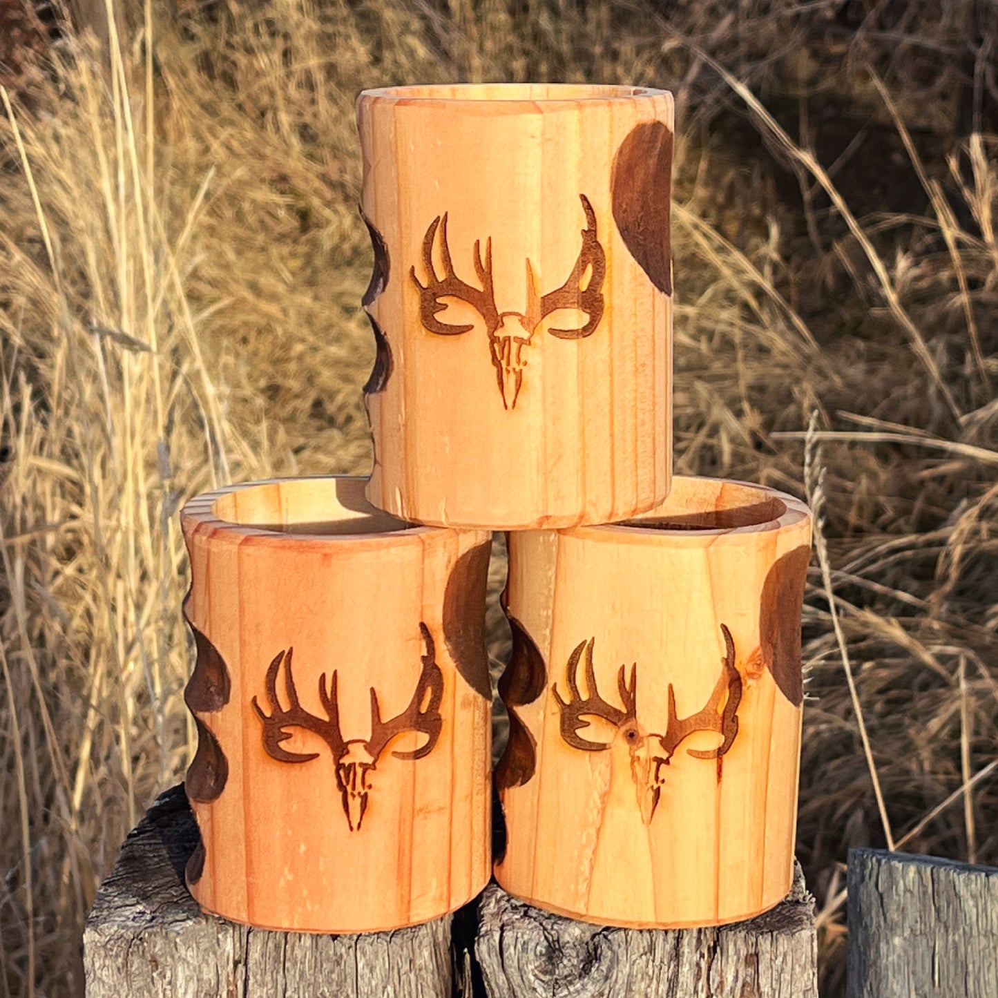 MT WHITETAIL BUCK WOODEN KOOZIE