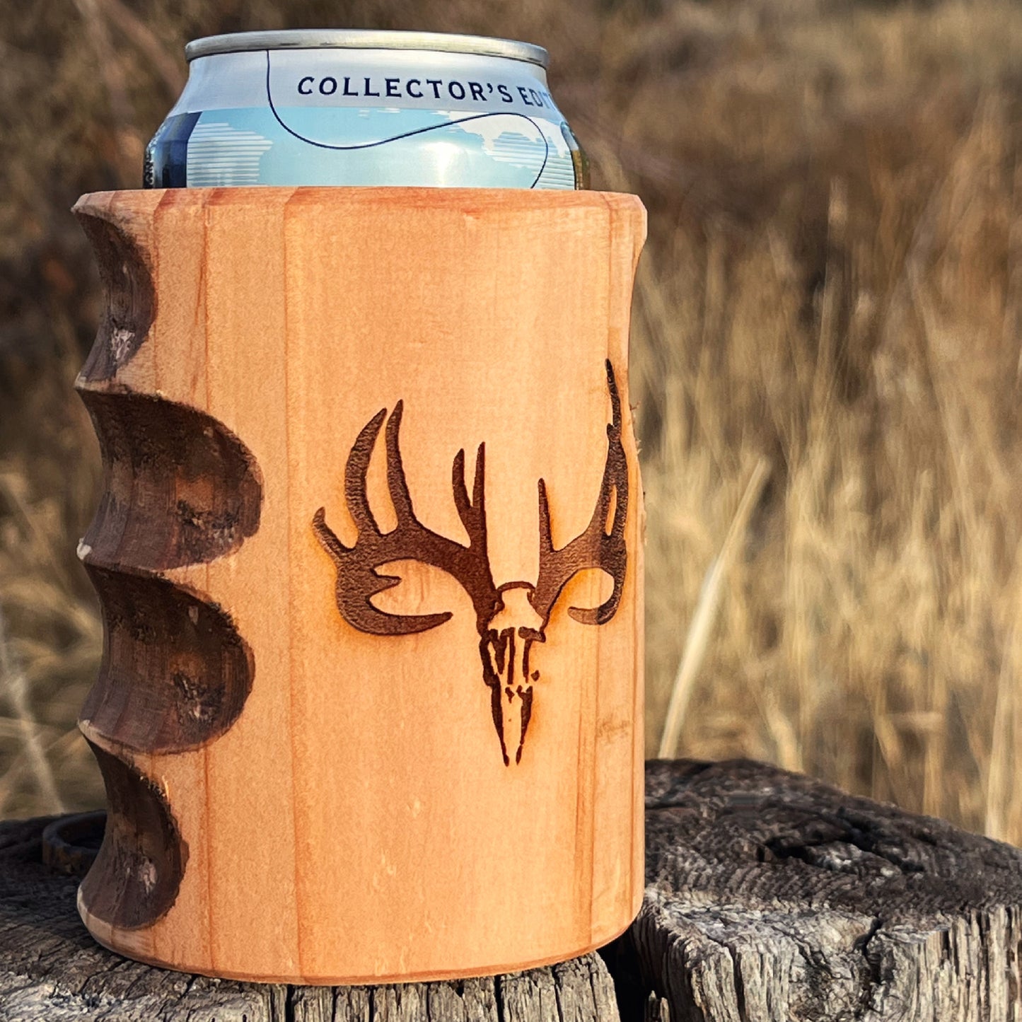 MT WHITETAIL BUCK WOODEN KOOZIE