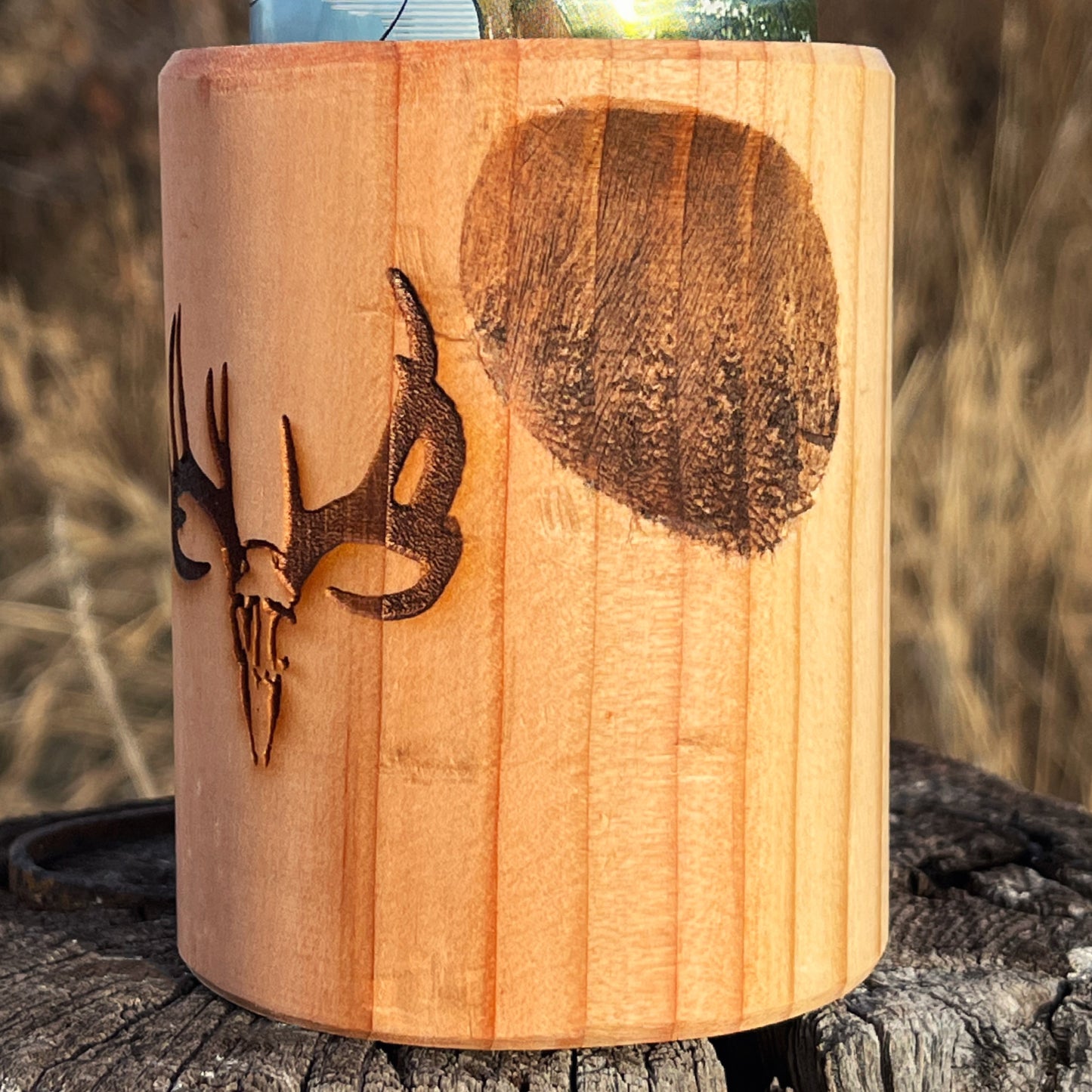 MT WHITETAIL BUCK WOODEN KOOZIE