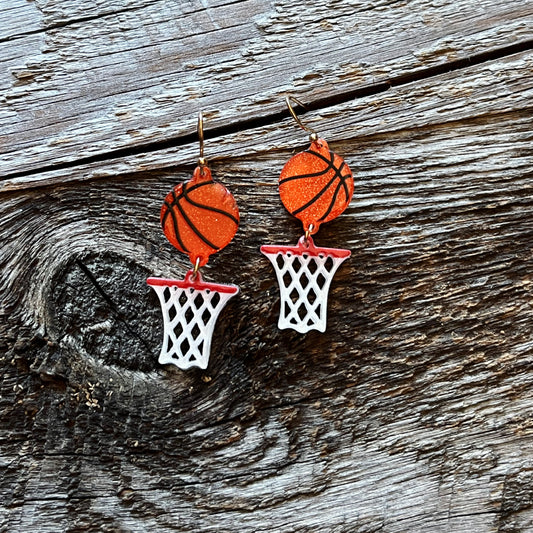 ACRYLIC DROP HOOK BASKETBALL EARRINGS