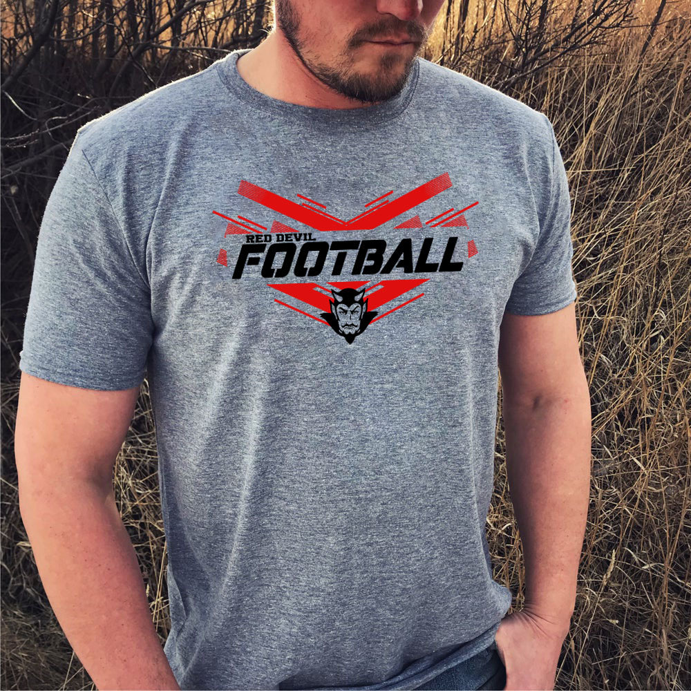 RED DEVIL FOOTBALL TEE W/DEVIL -GREY