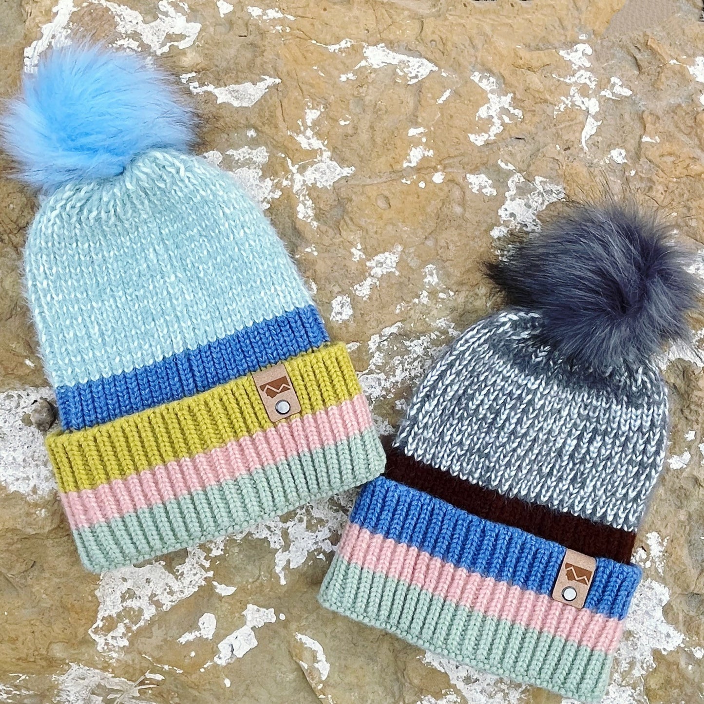 MONTANA MOUNTAIN STRIPED KNIT POM BEANIES