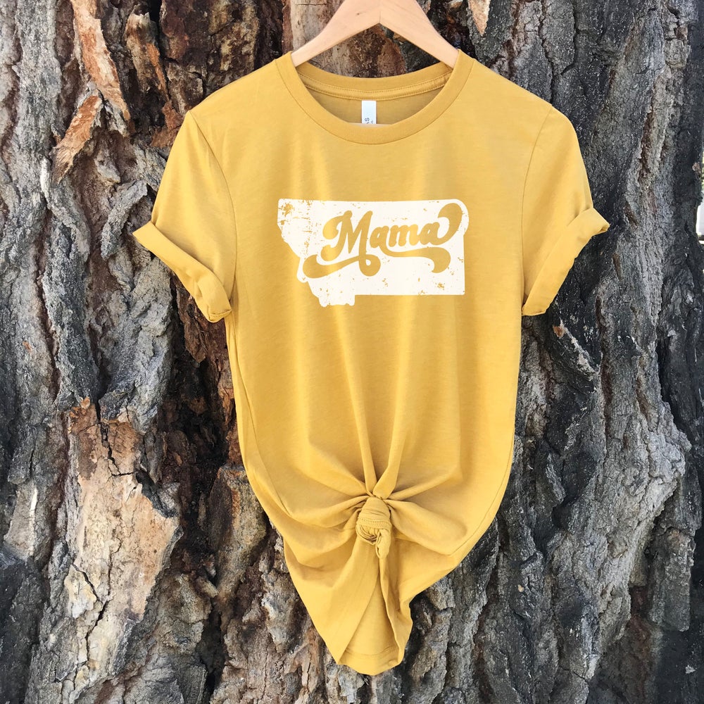 CLOSEOUT! RETRO MONTANA MAMA TEE -MUSTARD