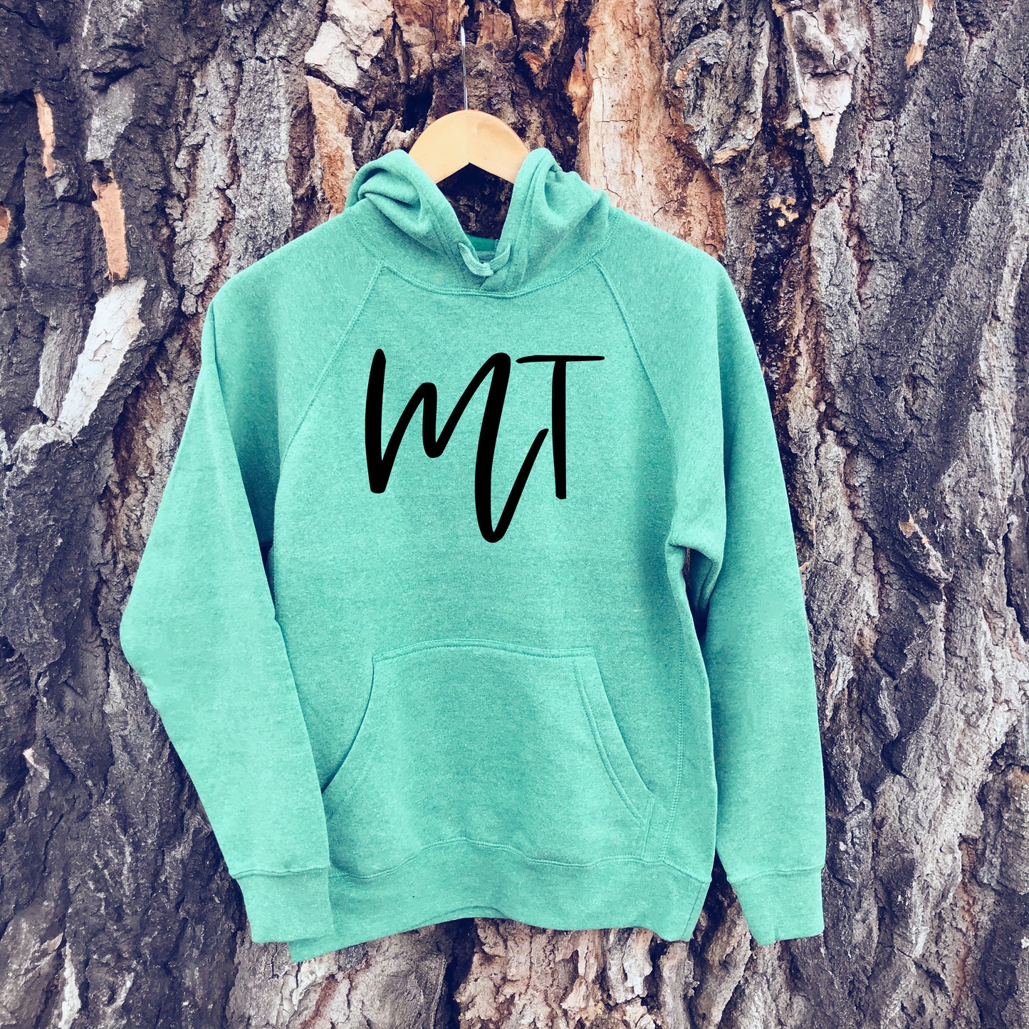 CLOSEOUT! LADIES MT SCRIPT HOODIE -SEA GREEN/BLACK