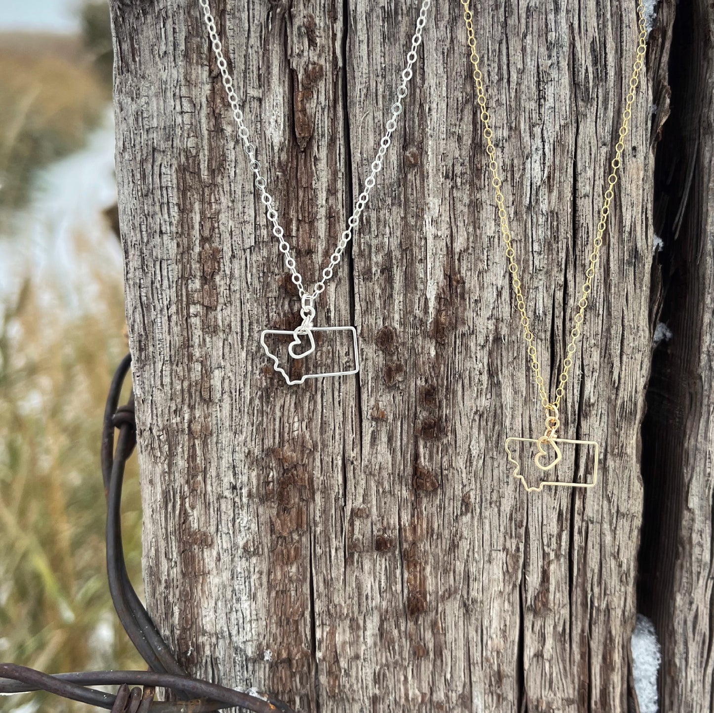 MONTANA OUTLINE NECKLACE WITH HEART CHARM -SILVER