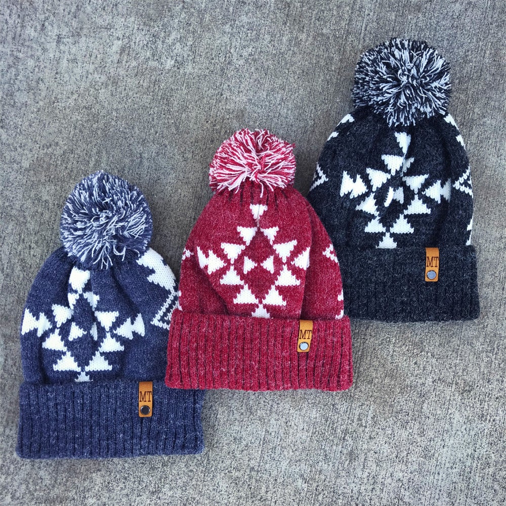 MT PATTERNED KNIT POM BEANIE