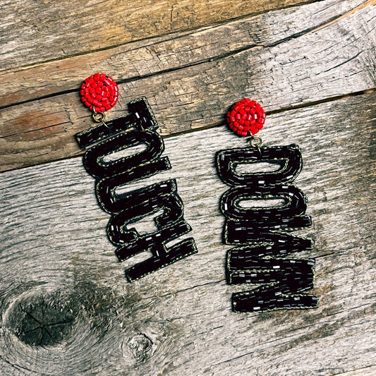 BLACK/RED TOUCH DOWN BEAD EARRINGS