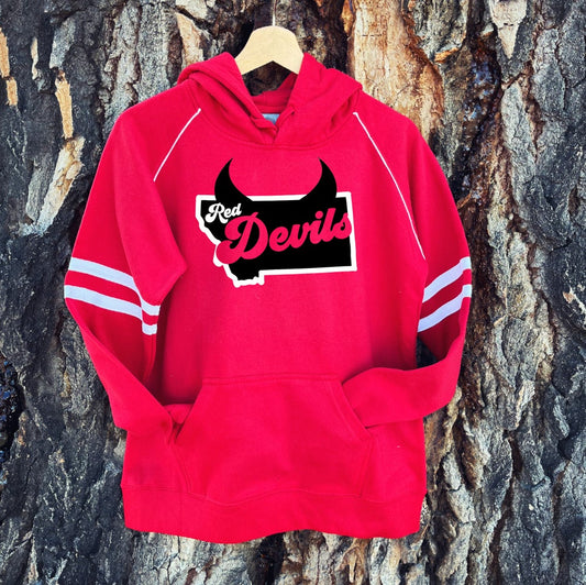 WOMEN'S PIPED SLEEVE RED DEVILS STATE HOODIE