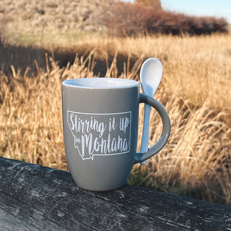 STIRRING IT UP IN MONTANA MUG -GRAY