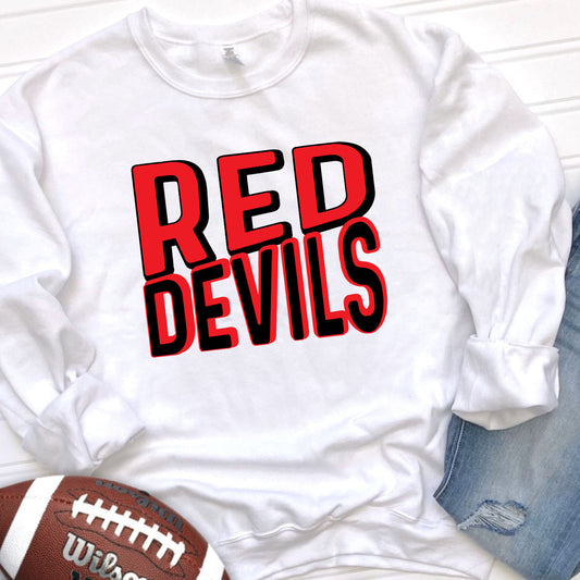 ADULT RED DEVILS BLOCK CREWNECK SWEATSHIRT -WHITE