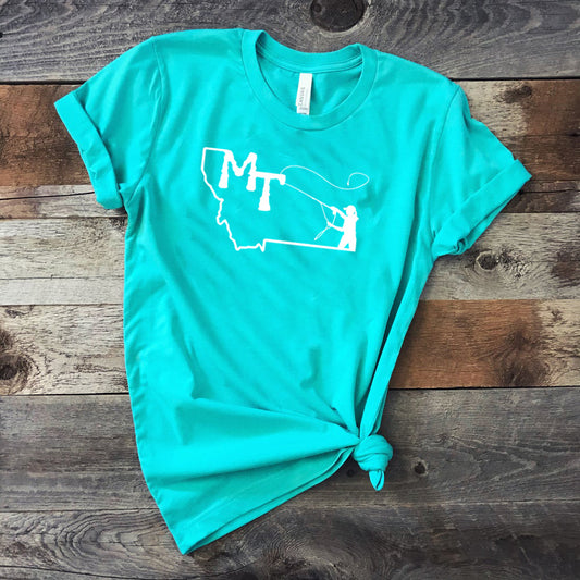 CLOSEOUT! LADIES MONTANA FLY FISHING TEE -SEA GREEN