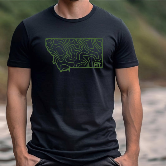 MEN'S MONTANA TOPOGRAPHIC TEE -BLACK/OLIVE