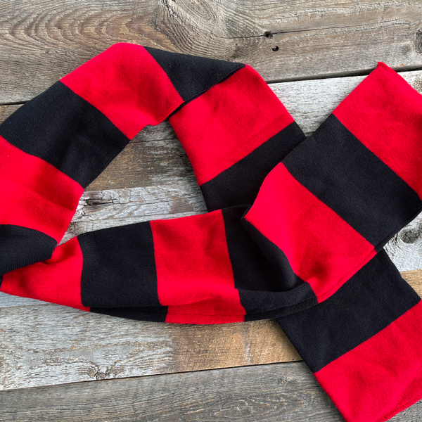RED AND BLACK STRIPED KNIT SCARF – Back Road Designs