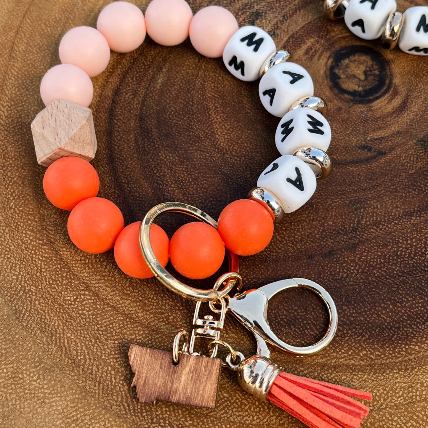 CLOSEOUT! MONTANA MAMA SILICONE BEAD KEY RING BRACELET