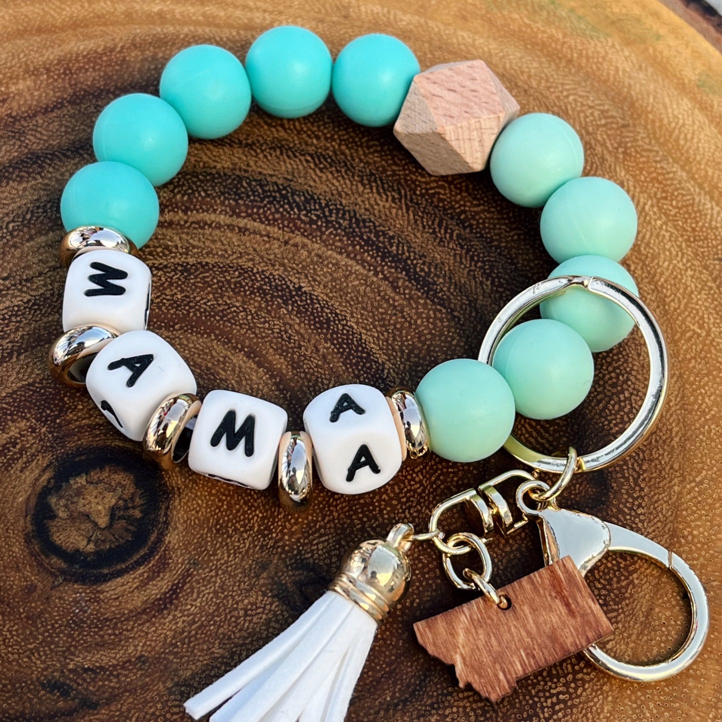 CLOSEOUT! MONTANA MAMA SILICONE BEAD KEY RING BRACELET
