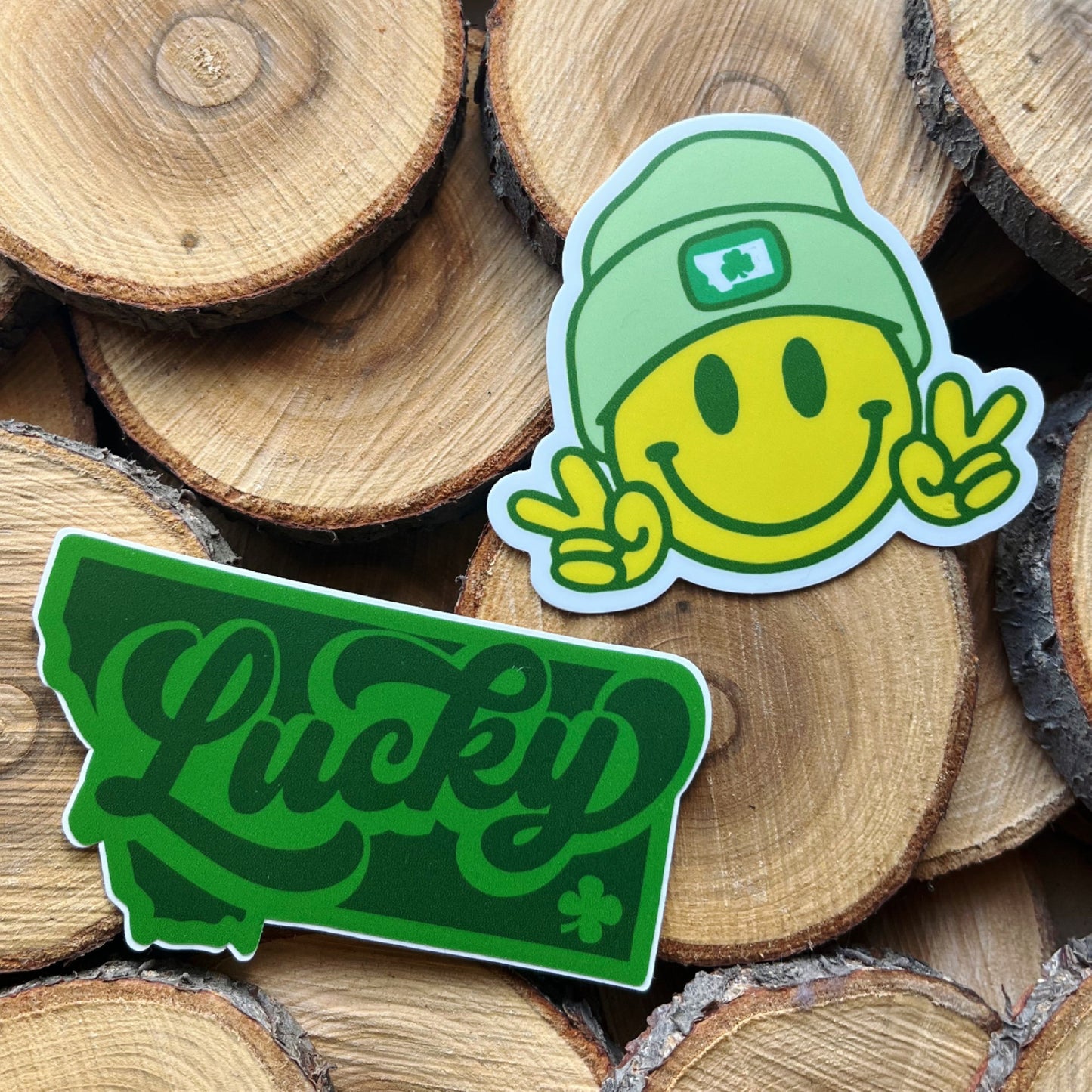 MONTANA SHAMROCK BEANIE SMILEY FACE STICKER
