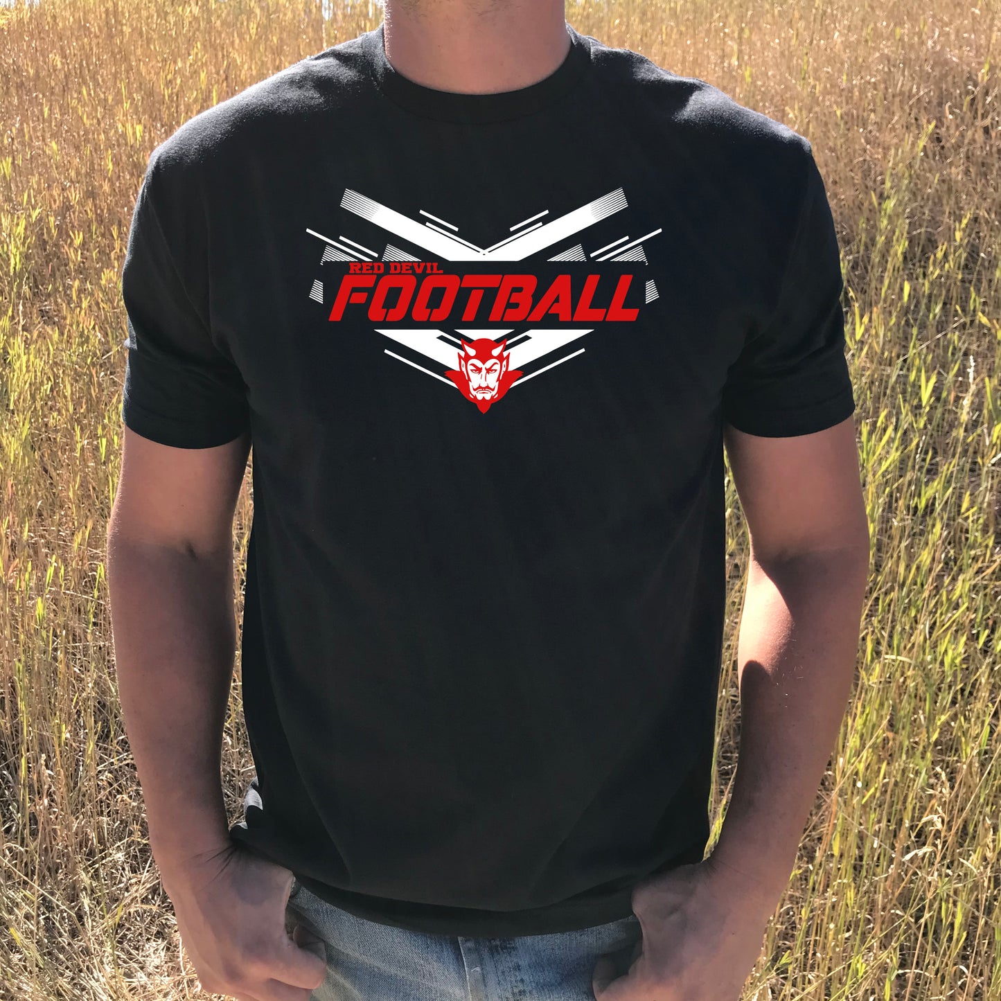 RED DEVIL FOOTBALL TEE W/DEVIL -BLACK