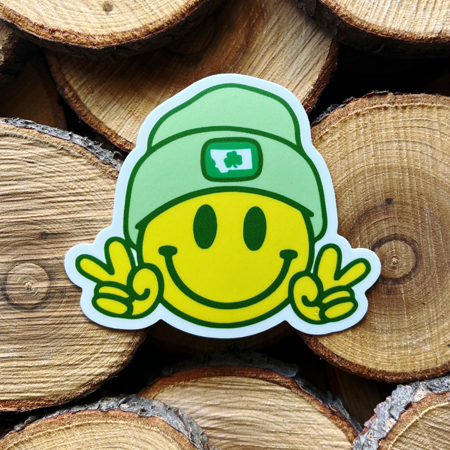 MONTANA SHAMROCK BEANIE SMILEY FACE STICKER