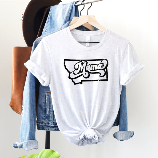 RETRO MONTANA MAMA STATE OUTLINE TEE -HEATHER WHITE
