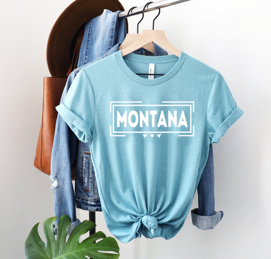LADIES MONTANA HEARTS TEE -HEATEHR BLUE LAGOON