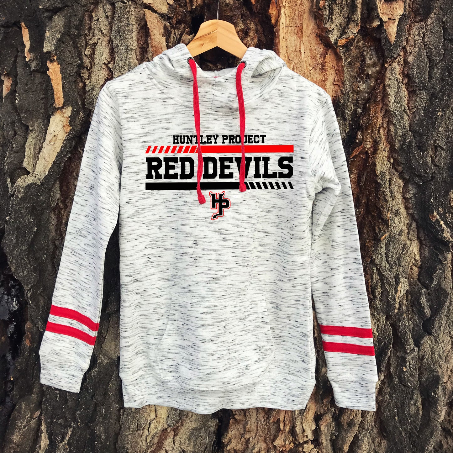 LADIES HP RED DEVILS STRIPED SLEEVE HOODIE