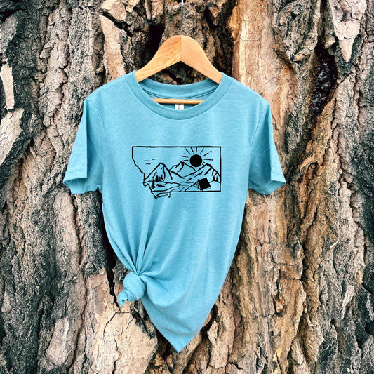 YOUTH MONTANA CAMP TEE -BLUE LAGOON