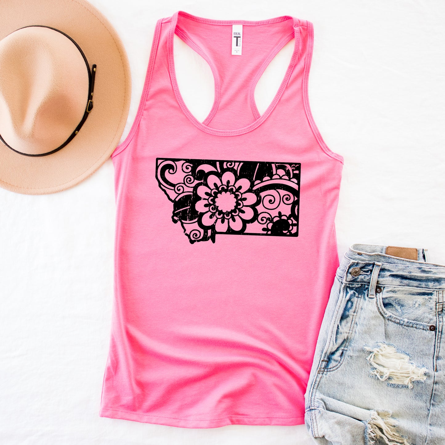 LADIES FLORAL MONTANA TANK TOP -PINK