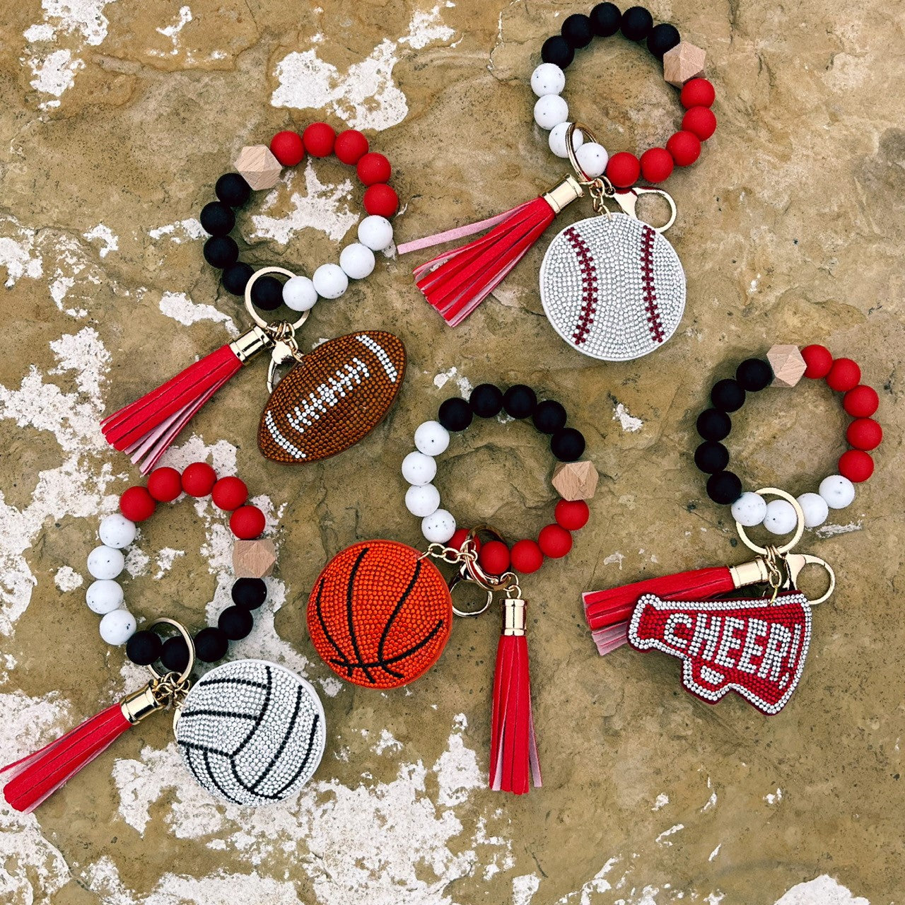 RED, WHITE, & BLACK SPORTS BANGLE KEY RINGS – Back Road Designs