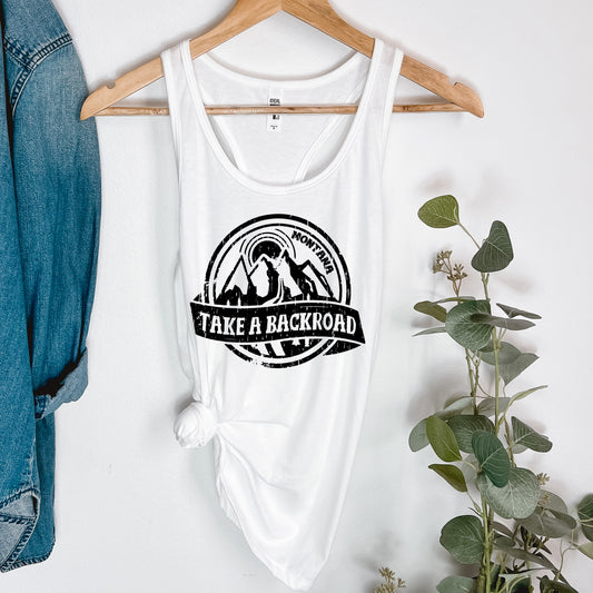 LADIES MONTANA TAKE A BACKROAD TANK -WHITE