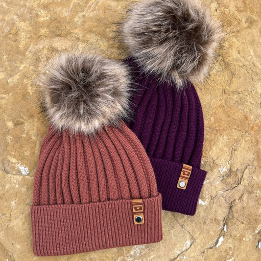 YOUTH MONTANA HEART KNIT POM BEANIES