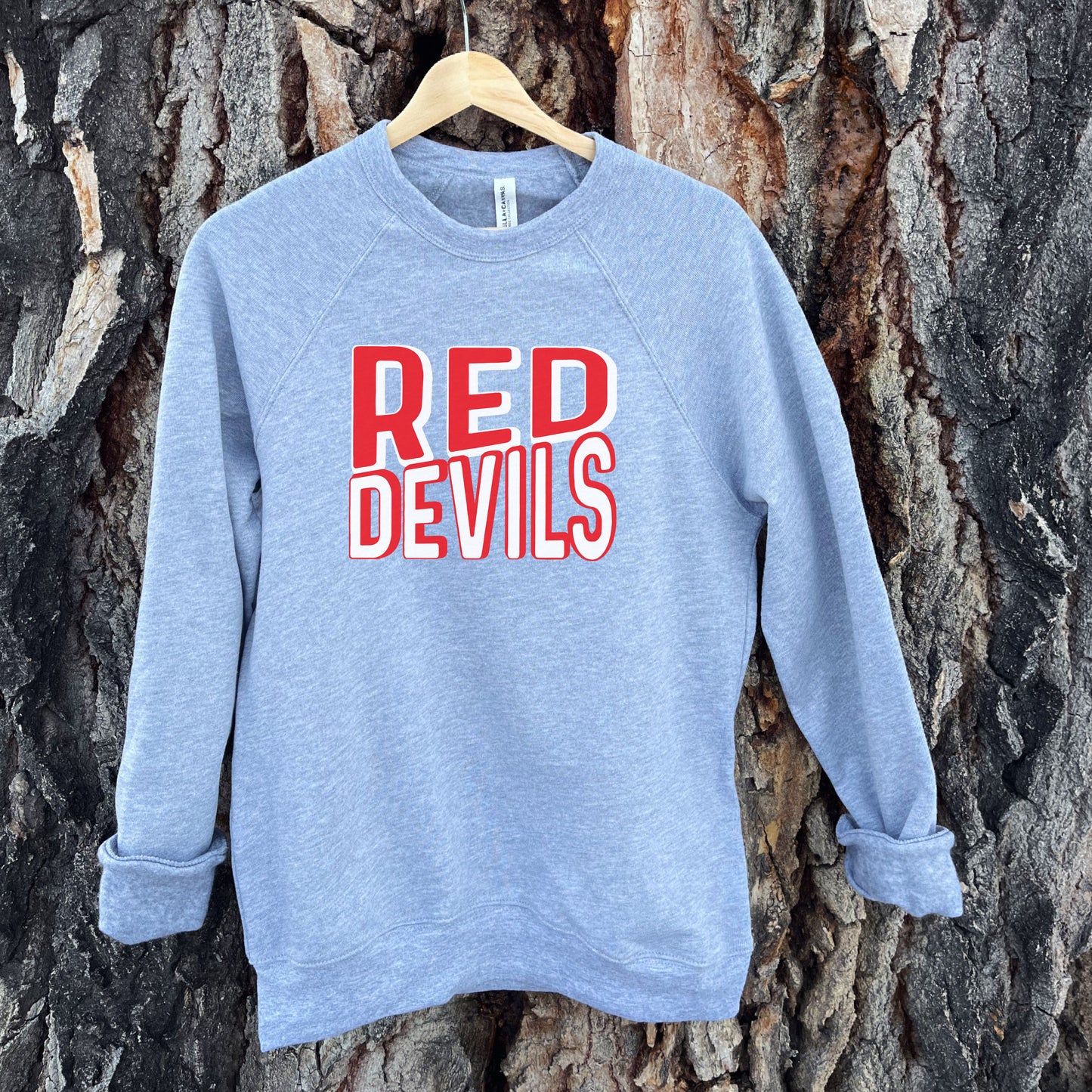 ADULT RED DEVILS BLOCK CREWNECK SWEATSHIRT -ATHLETIC HEATHER