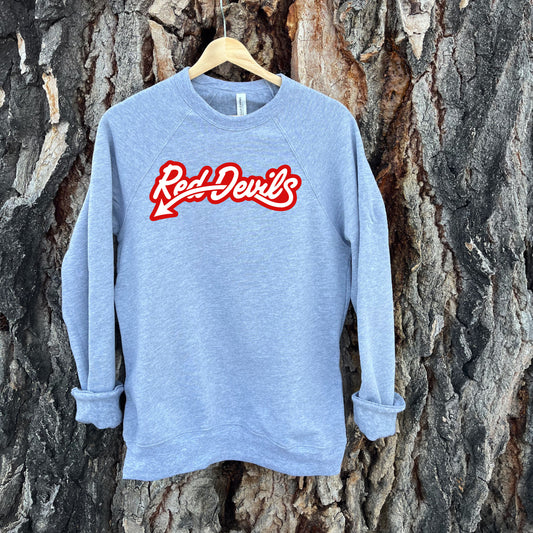 ADULT RED DEVILS SCRIPT CREWNECK SWEATSHIRT -ATHLETIC HEATHER