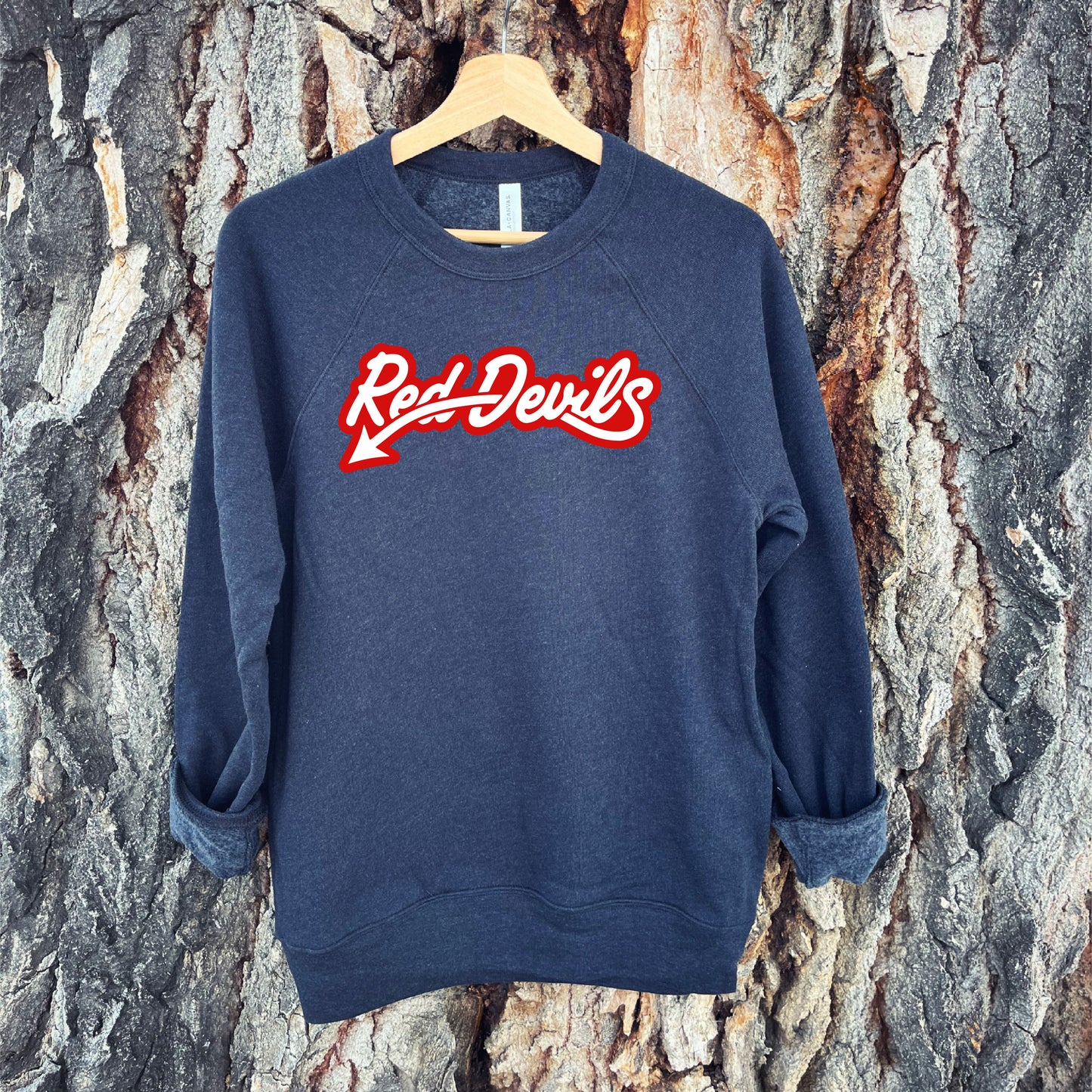 ADULT RED DEVILS SCRIPT CREWNECK SWEATSHIRT -HEATHER BLACK