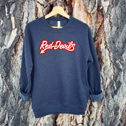 ADULT RED DEVILS SCRIPT CREWNECK SWEATSHIRT -HEATHER BLACK