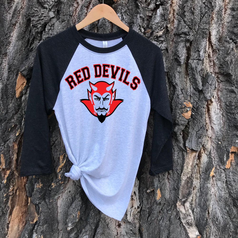 ADULT CURVED RED DEVILS RAGLAN -BLACK