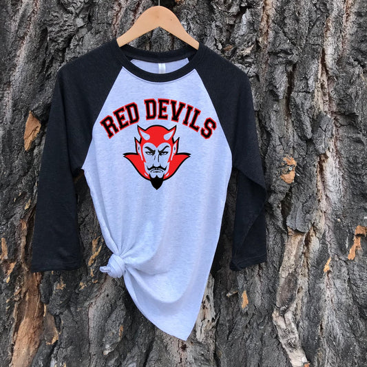 ADULT CURVED RED DEVILS RAGLAN -BLACK