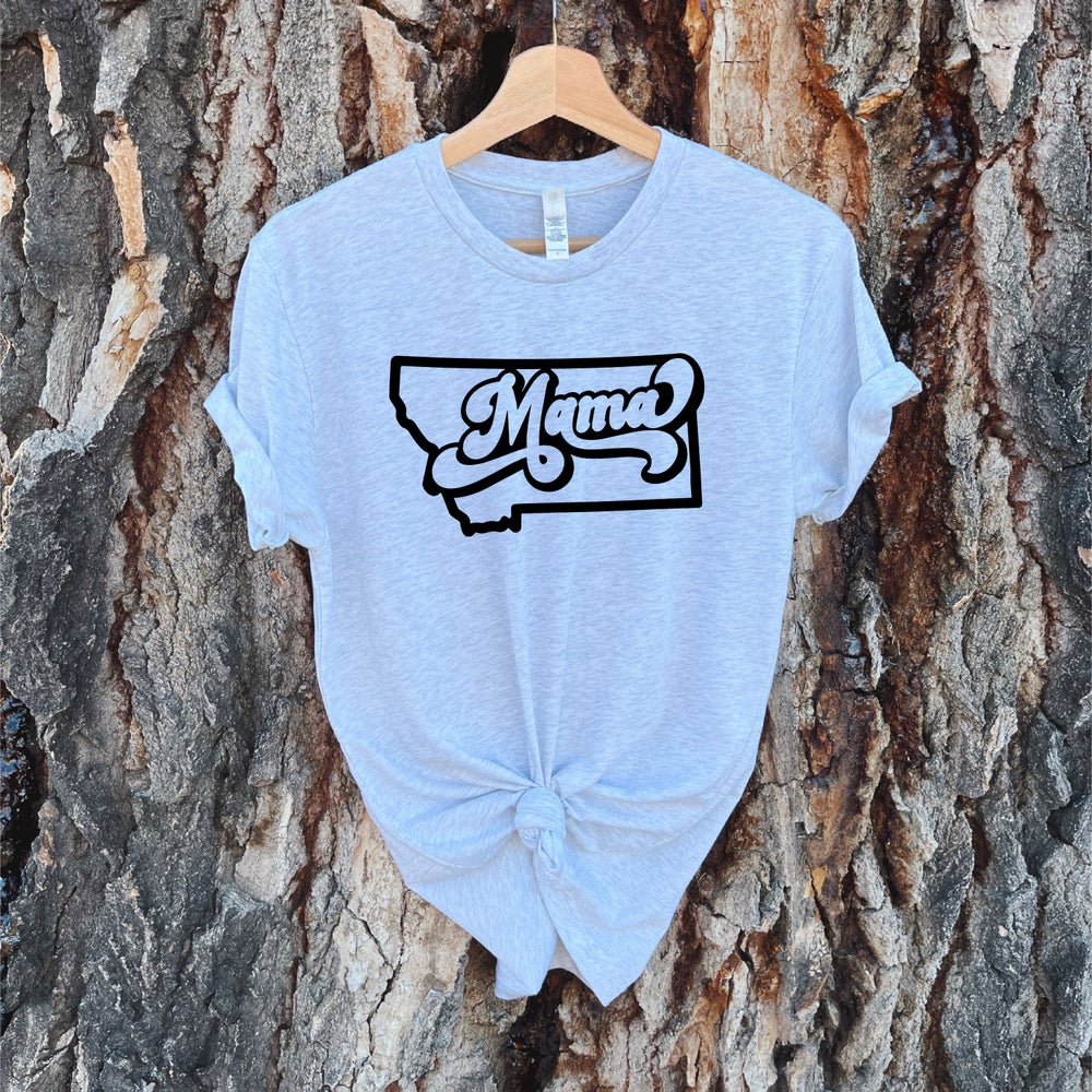 RETRO MONTANA MAMA STATE OUTLINE TEE -HEATHER WHITE