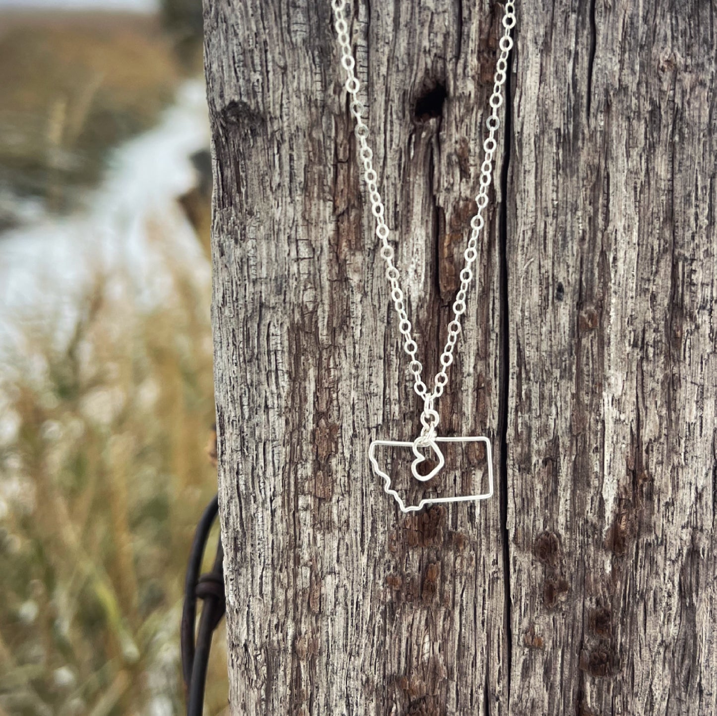 MONTANA OUTLINE NECKLACE WITH HEART CHARM -SILVER