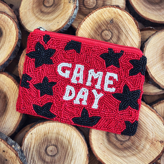 BLACK & RED 'GAME DAY' MINI SEED BEAD COIN PURSE