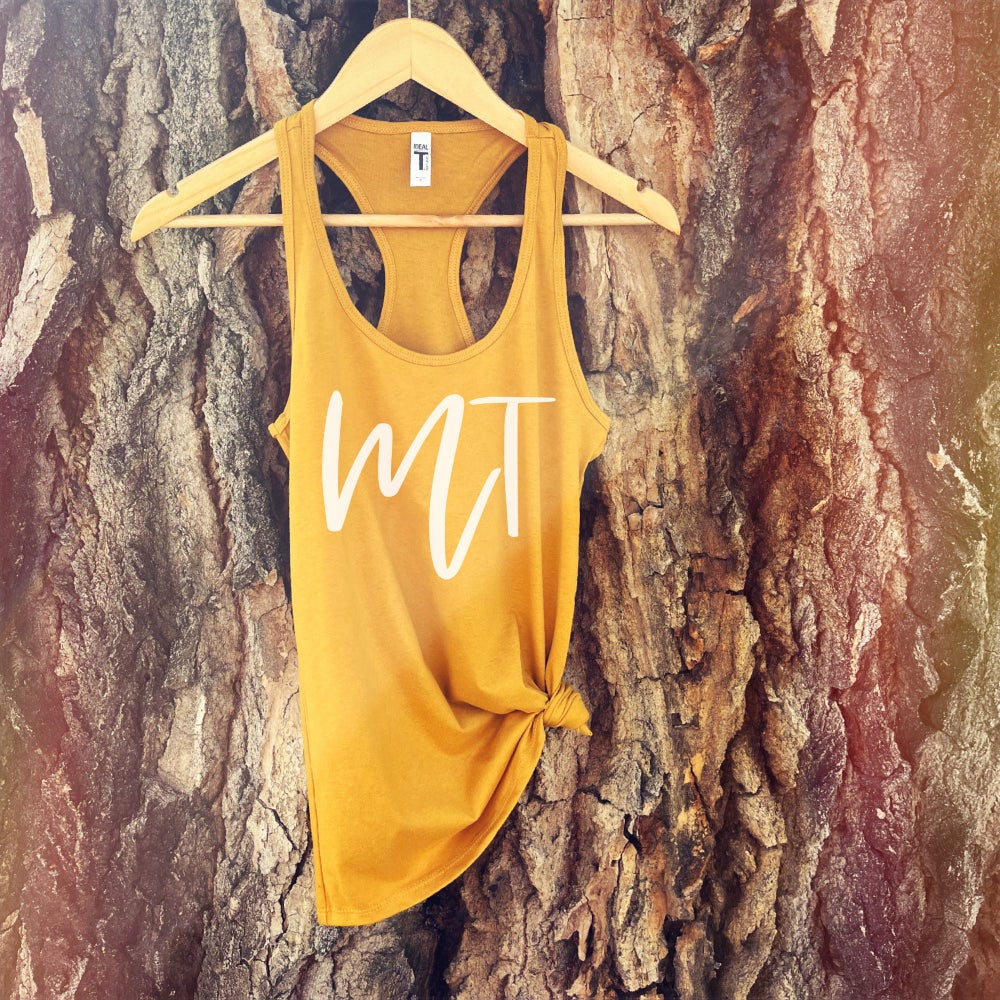 LADIES MT SCRIPT TANK -ANTIQUE GOLD