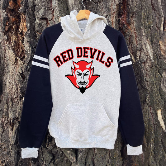 ADULT CURVED RED DEVILS VARSITY HOODIE