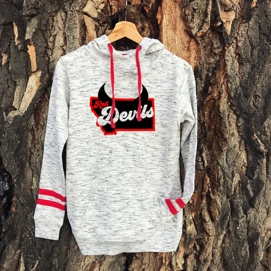 LADIES RED DEVIL STRIPED SLEEVE HOODIE