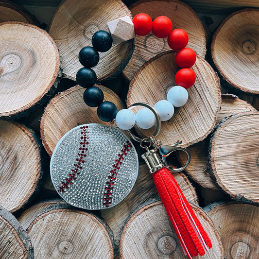 RED, WHITE, & BLACK BASEBALL BANGLE KEY RINGS