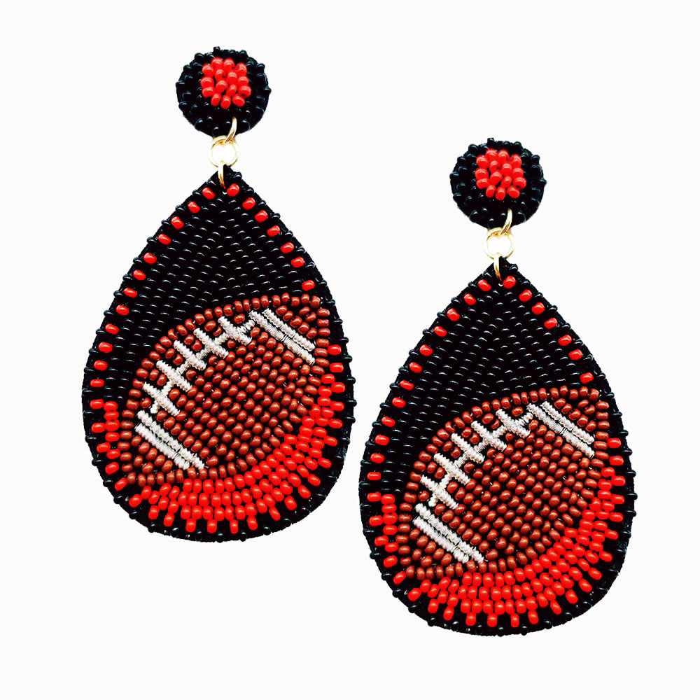 SEED BEAD FOOTBALL TEARDROP EARRINGS