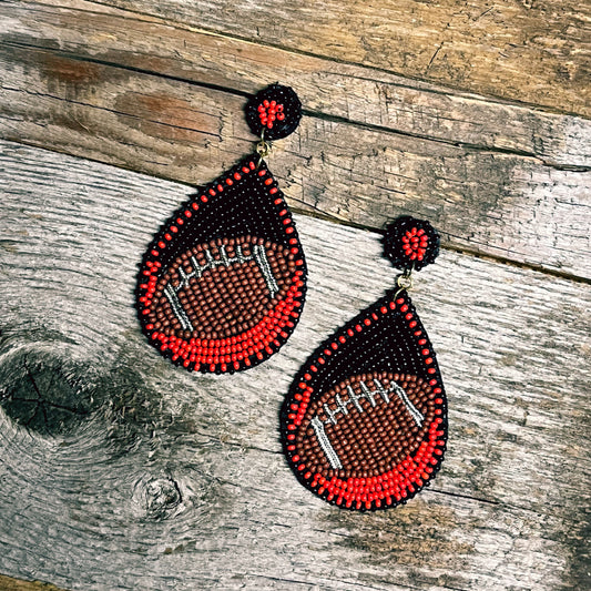SEED BEAD FOOTBALL TEARDROP EARRINGS