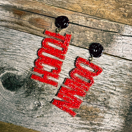 RED/BLACK TOUCH DOWN BEAD EARRINGS