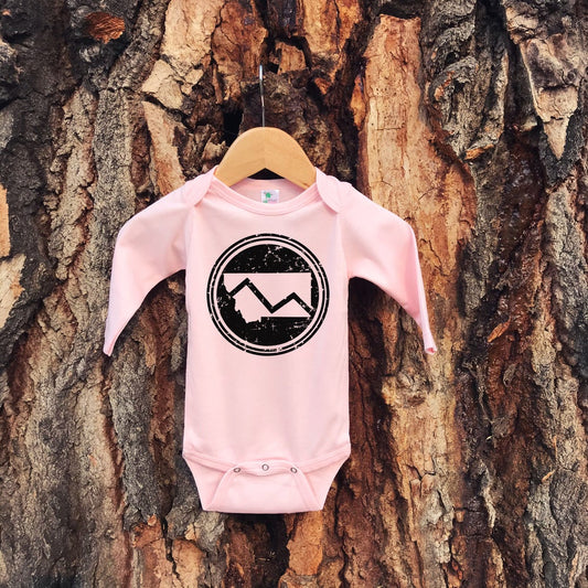 MONTANA MOUNTAIN LONG SLEEVE ONESIE -PINK