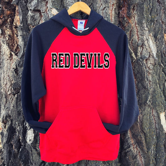 ADULT RED DEVILS RAGLAN HOODIE -RED/BLACK