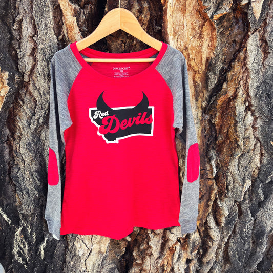 GIRLS RED DEVILS PATCH RAGLAN